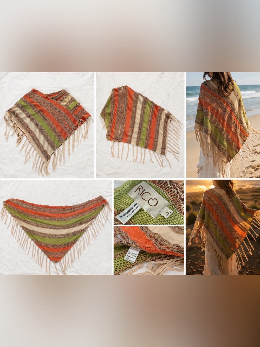 RICO Fringed Knit Poncho / Wrap – L/XL Women’s